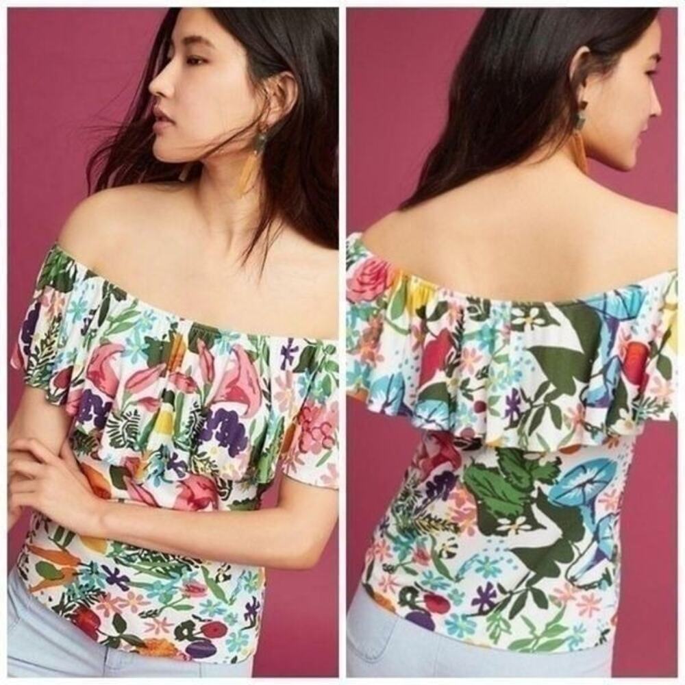 Anthropologie Postmark Cassandra Floral Off‎ The Shoulder Blouse Romantic Sexy